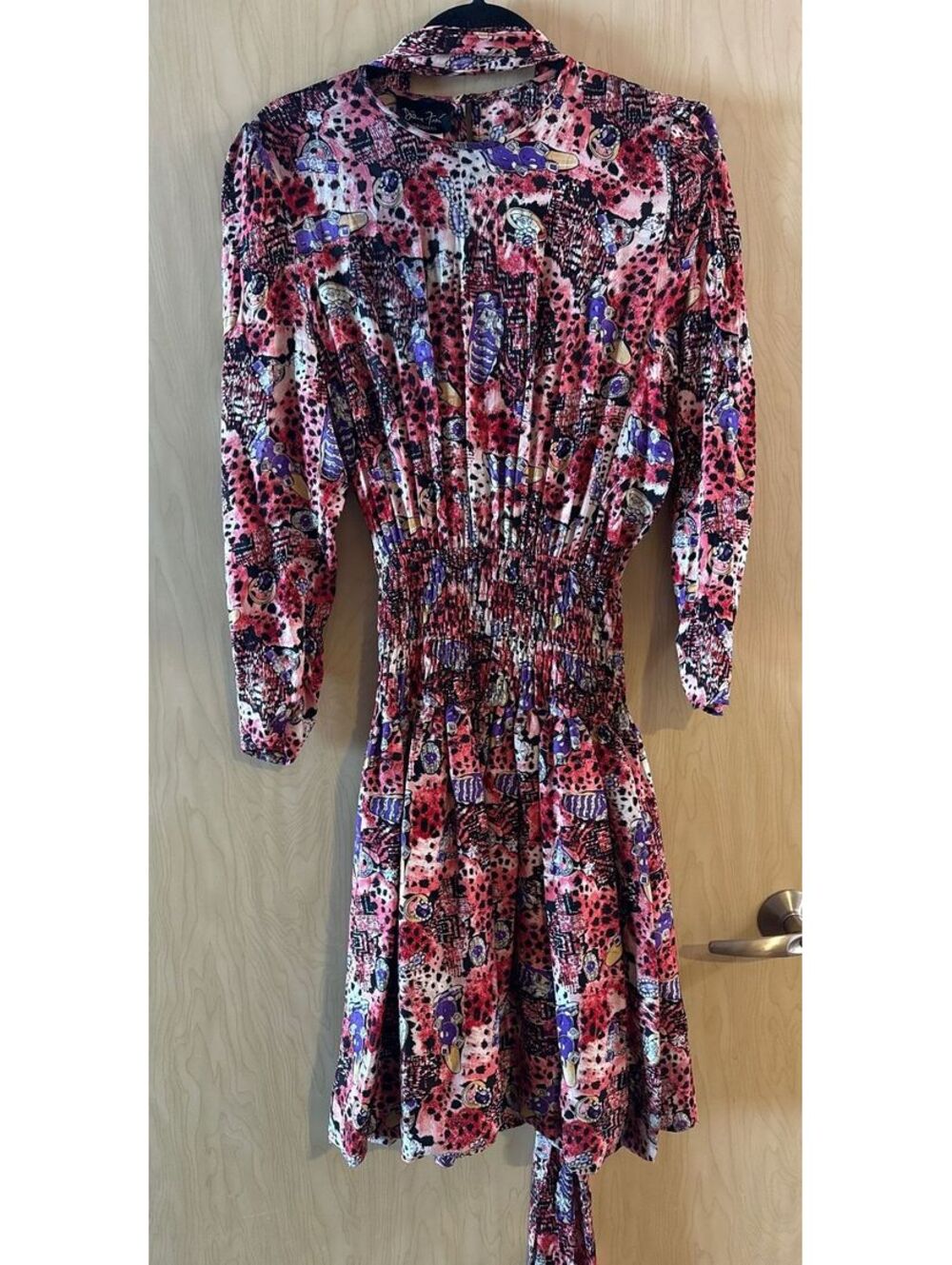 1980s Diane Freis silk midi smocked drop waist jewelry/animal print Small